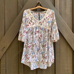 Umgee Floral Boho Dress Small Bell Sleeve High Low Hem Peasant Festival Cottage